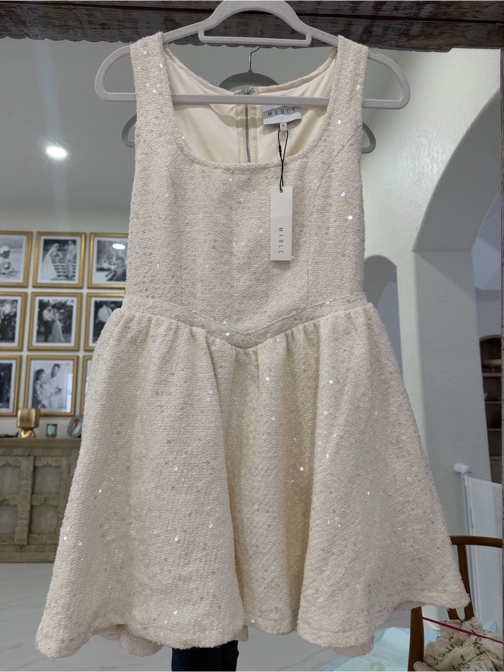 MABLE Cream Sequin Mini Dress - Sleeveless Party Dress